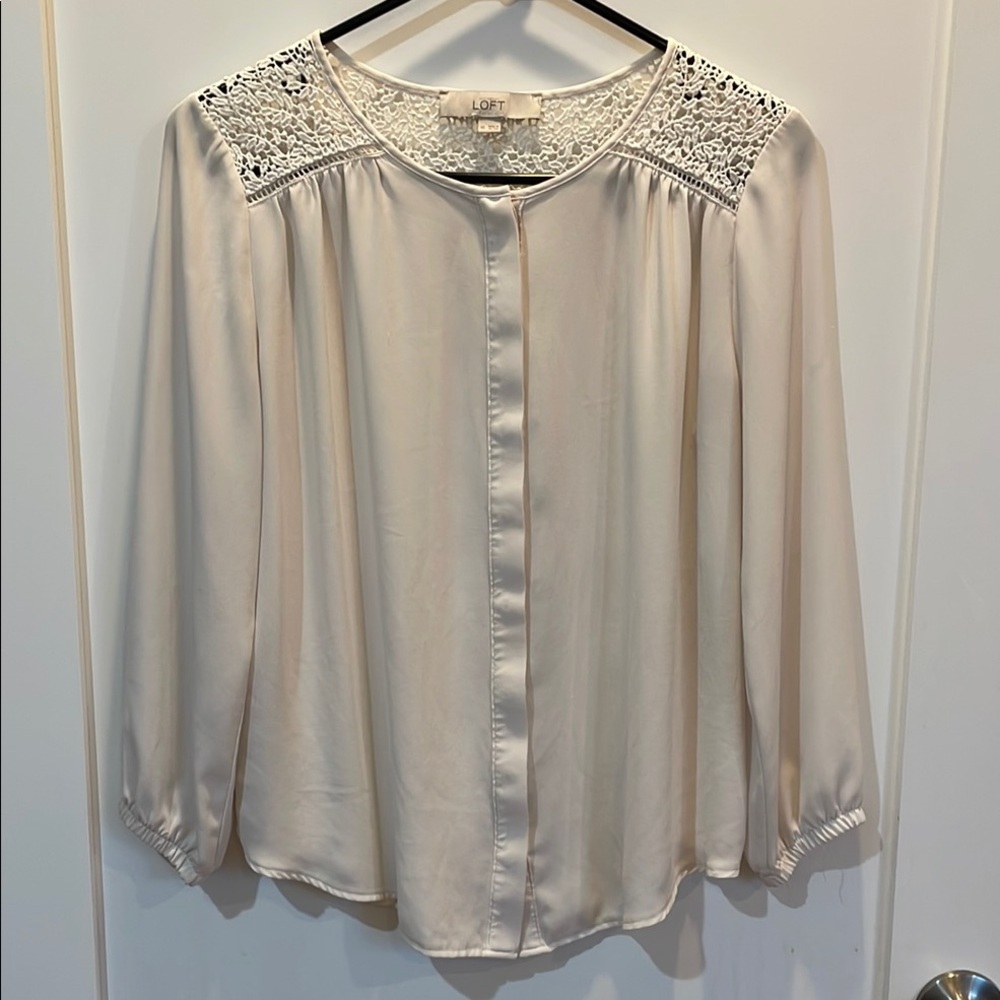 LOFT Cream Embellished Buttoned Blouse
